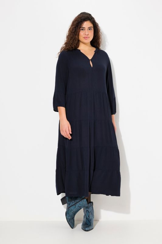 Split Neck 3/4 Sleeve A-Line Dress