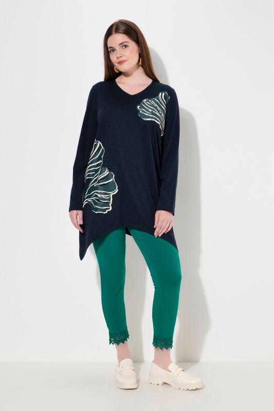 Eco Cotton Leaf Motif Long Sleeve Knit Tunic