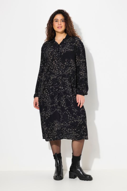 Leopard Print Long Sleeve Viscose Button-Down Shirt Dress