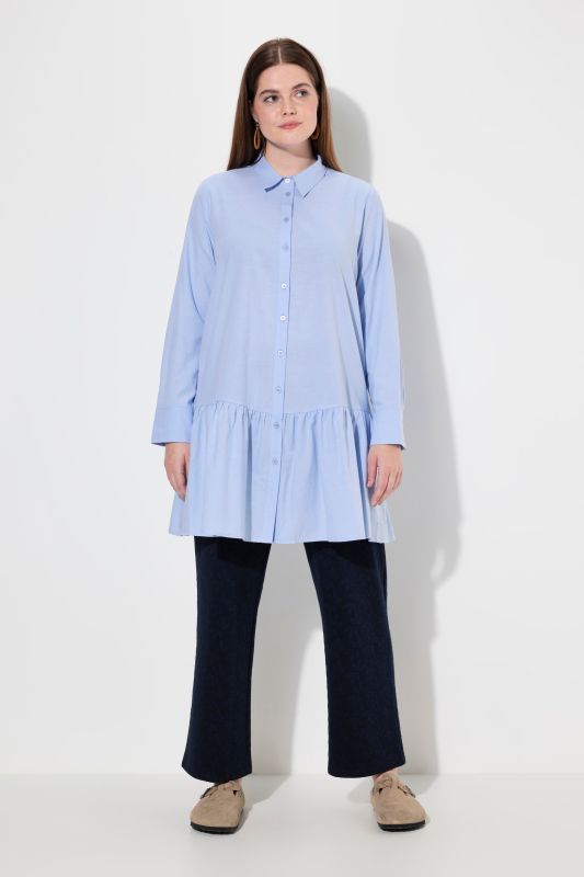 Eco Cotton Flounce Hem Button-Down Shirt