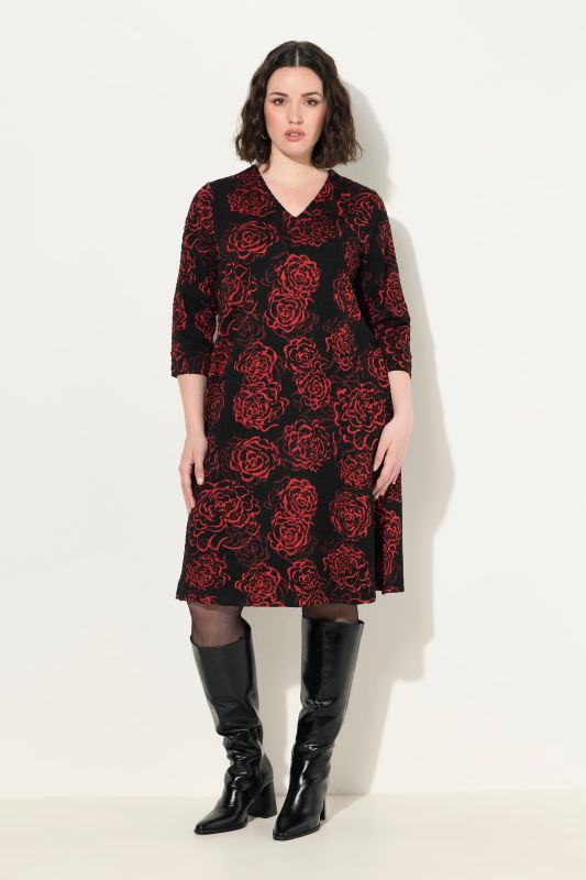 Floral Jacquard 3/4 Sleeve Dress