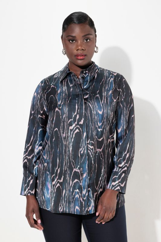 Marbled Silk Long Sleeve Button Down Blouse