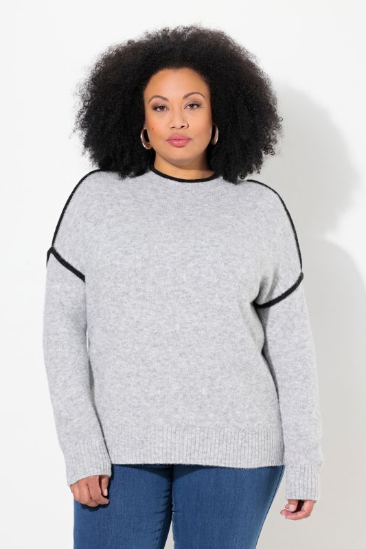 Contrast Seam Long Sleeve Turtleneck Sweater