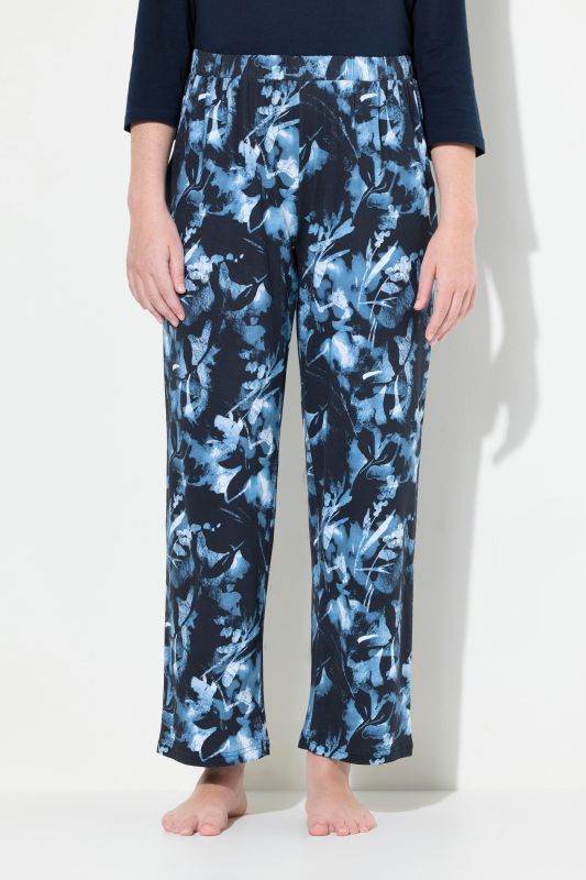 Eco Cotton Leaf Print Wide Leg Pajama Pants