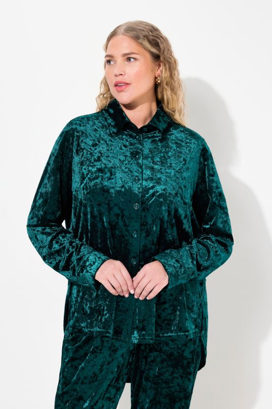 Velvet Long Sleeve Button-Down Blouse