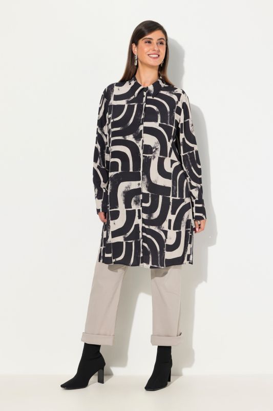 Geometric Print Long Sleeve Tunic Dress