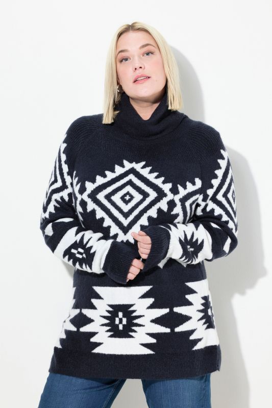 Aztec-Inspired Long Sleeve Turtleneck Sweater