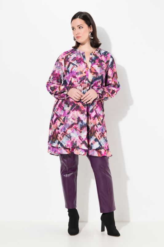 Pixel Print Long Sleeve Tunic Blouse