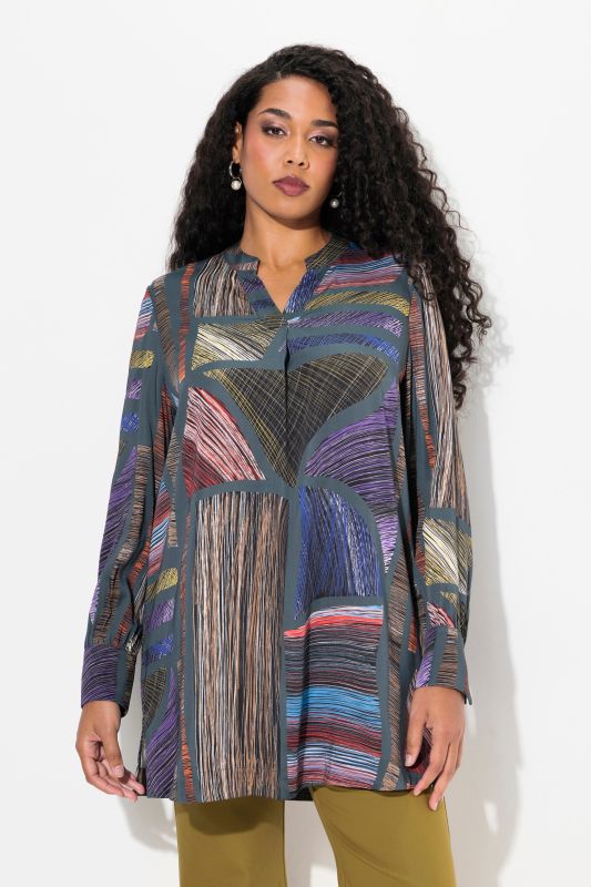 Graphic Print Long Sleeve Satin Tunic