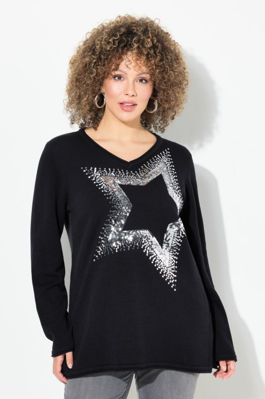 Sequined Star Rolled Edge Sweater