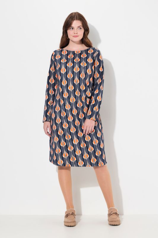 Eco Cotton Retro Print Boat Neck Dress