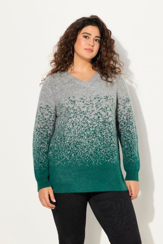 Gradient Knit Long Sleeve V-Neck Sweater