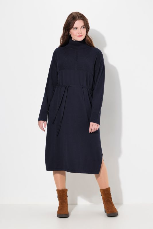 Eco Cotton Cable Knit Turtleneck Dress