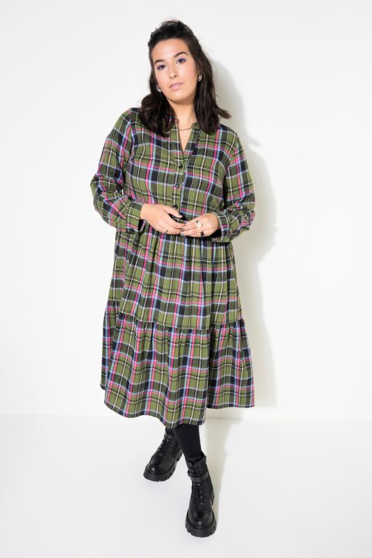 Flannel Check Empire Long Sleeve Dress