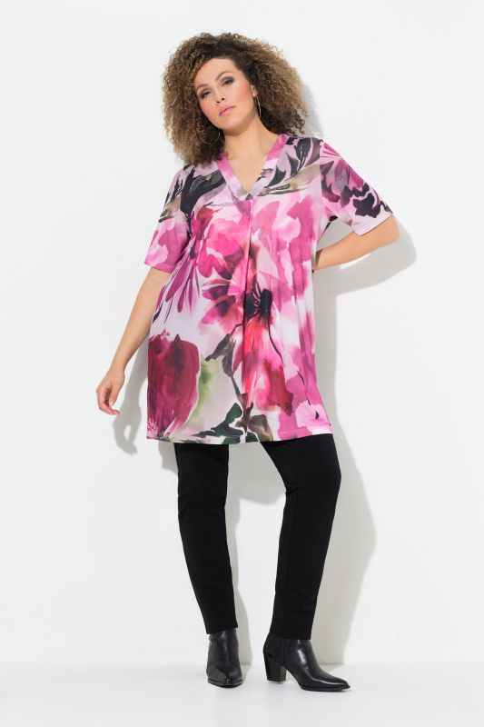 Floral Print Slinky Short Sleeve Tunic