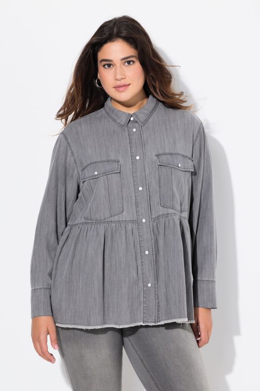 Lyocell Flounce Panel Denim Blouse
