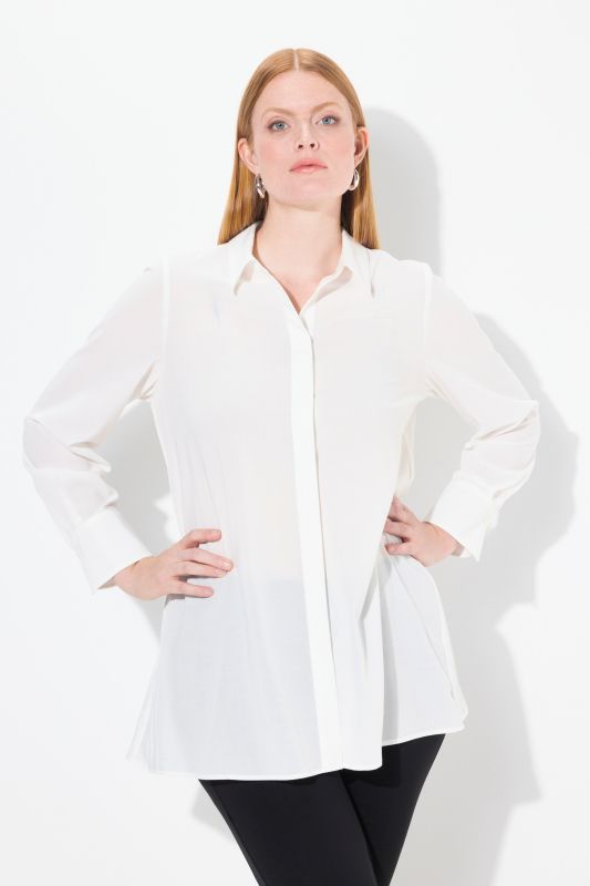 Pleated Long Sleeve Button-Down Blouse