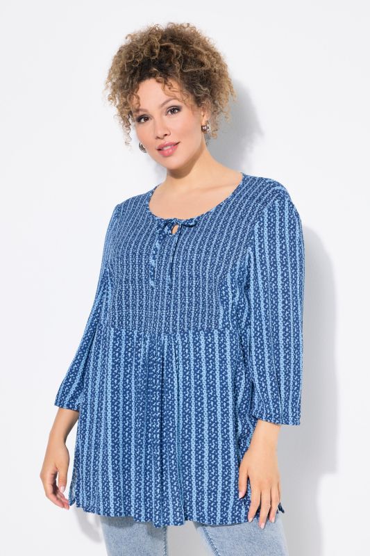 Floral Striped Smocked Bodice Blouse