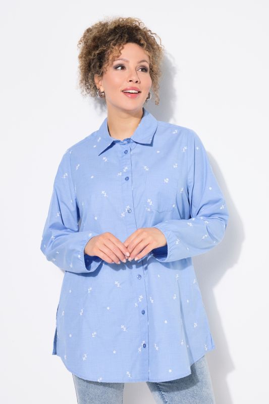 Floral Embroidered Long Sleeve Button Down Blouse