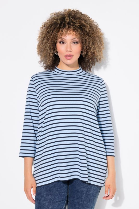 Striped 3/4 Sleeve Turtleneck Tee