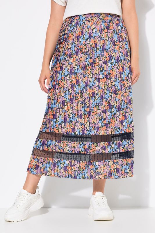 Floral Pleated Lace Striped Skirt