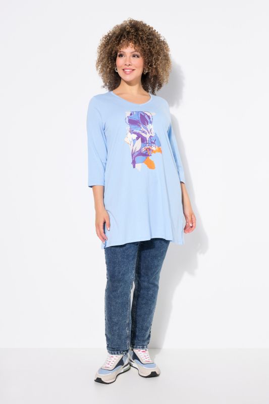 Floral Motif 3/4 Sleeve Tunic Tee