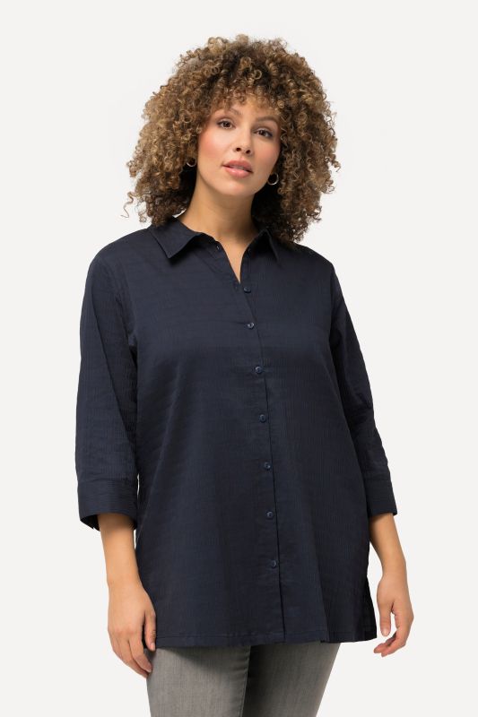 Bubble Texture Solid Button Front Stretch Shirt