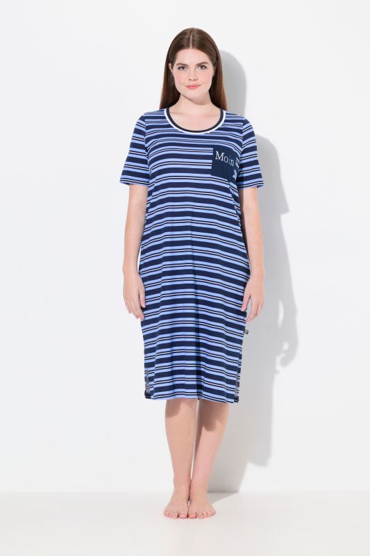 Striped Patch Pocket Short Sleeve Nightgown