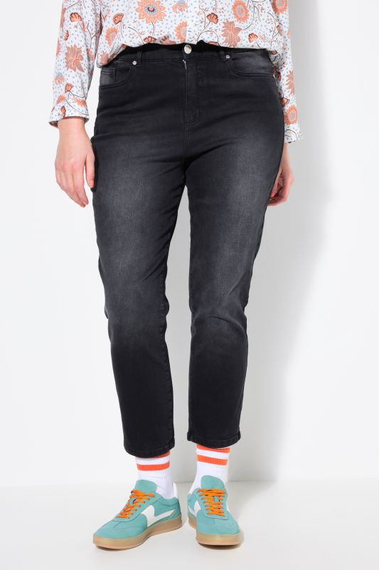 Elastic Waist Black Denim Mom Jeans