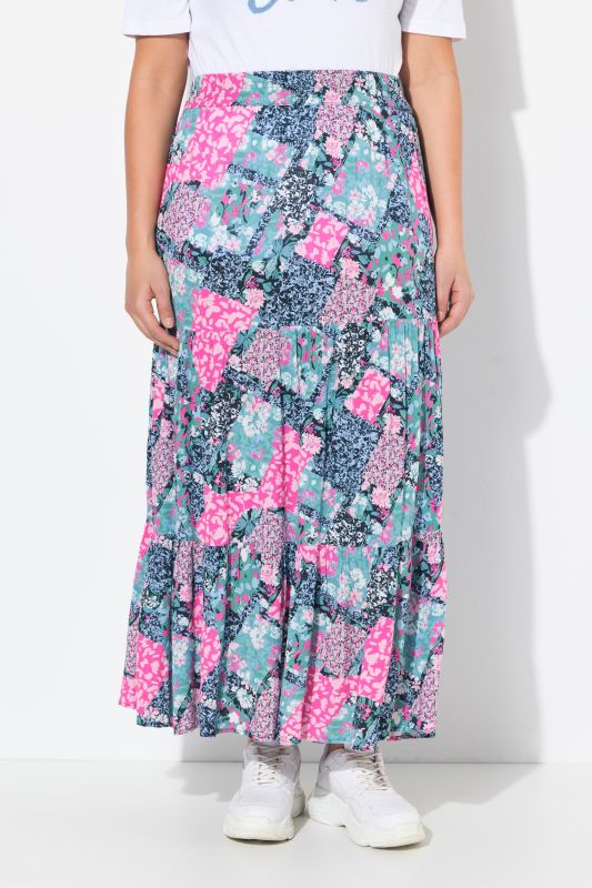 Floral Patch Print Flounce Panel Skirt