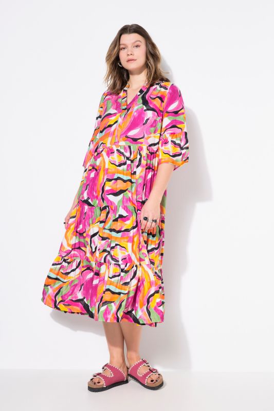 Abstract Print 3/4 Sleeve Dress