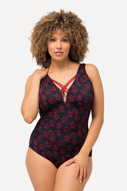 Floral Criss Cross Neckline Swimsuit
