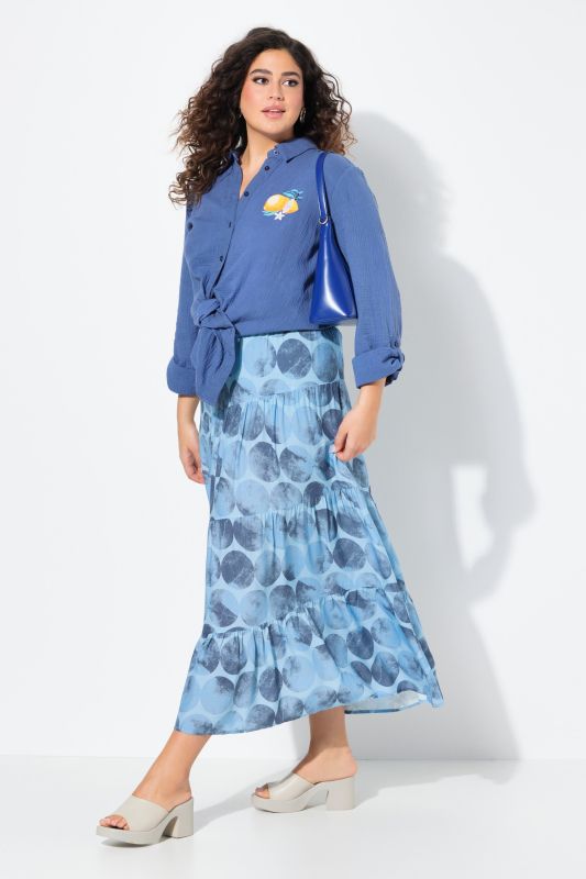 Dot Print Asymmetric Flounce Panel Elastic Waist Skirt