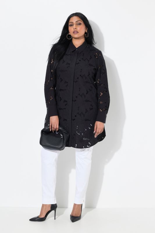 Broderie Anglaise Long Sleeve Button Down Shirt Dress