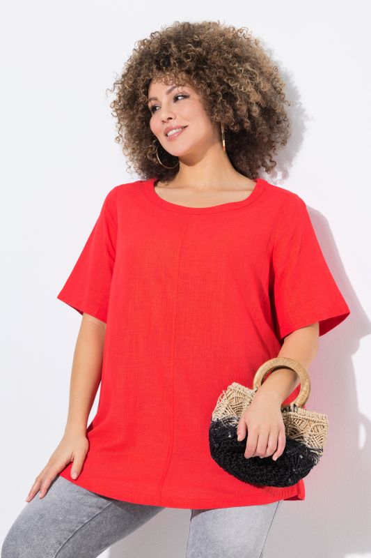 Draped Linen Blend Short Sleeve Blouse