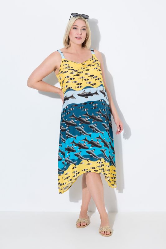 Fish Print Sleeveless Pointed Hem Dress