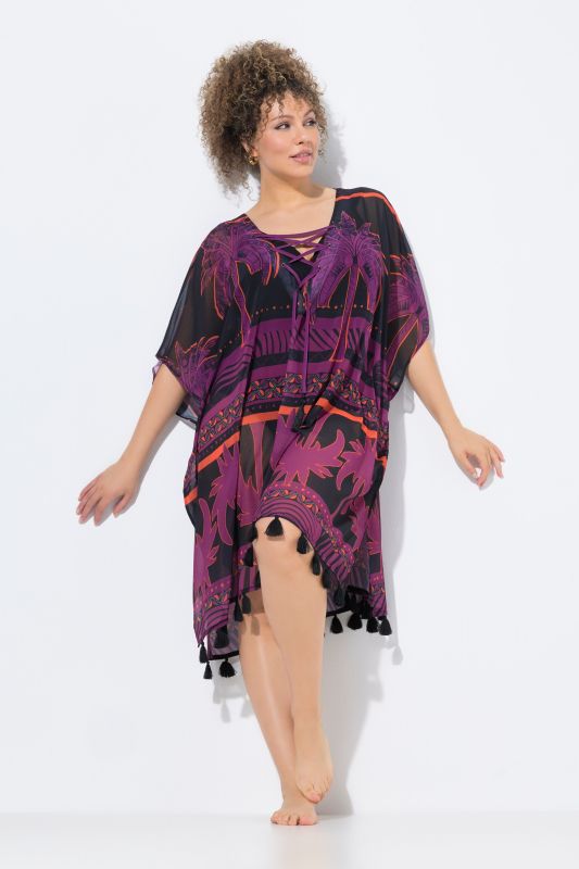 Mixed Palm Tree Print Short Sleeve Dress