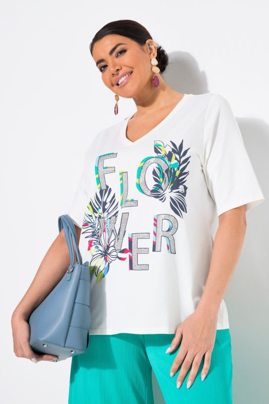 Flower Lettering Short Sleeve Graphic Tee