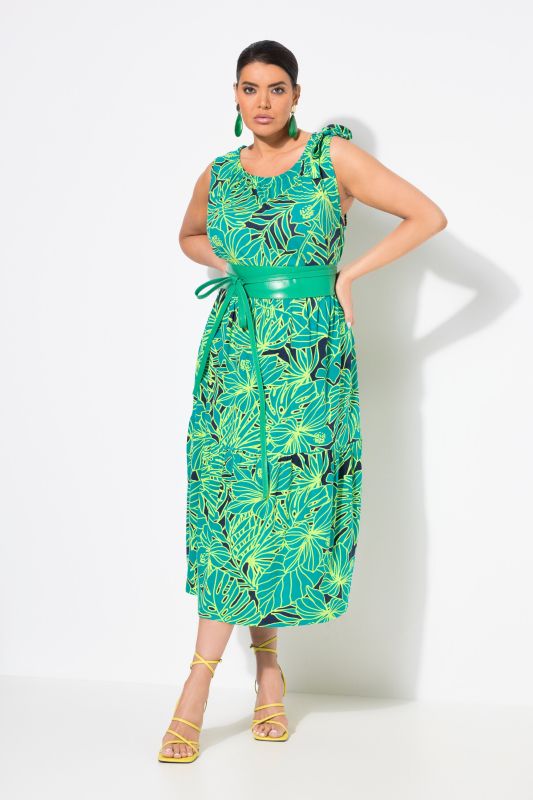Neon Leaf Print Sleeveless Dress