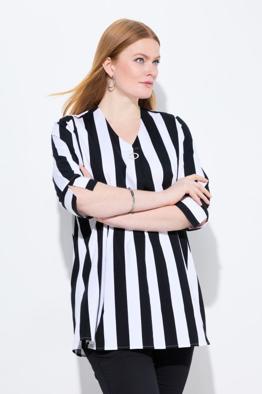 Striped 3/4 Sleeve Tunic Blouse