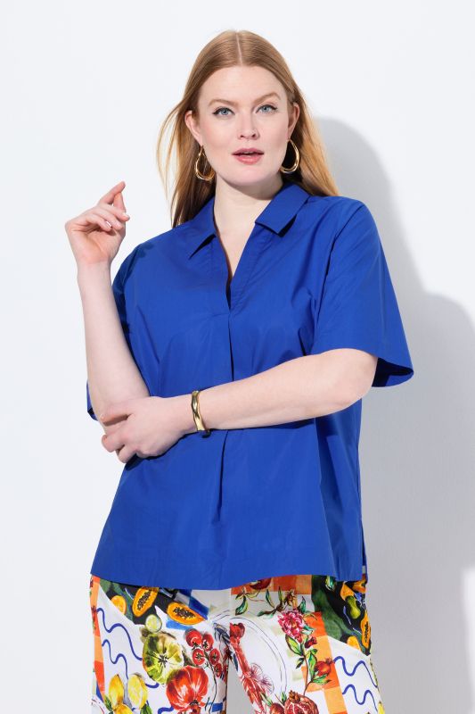 Polo Collar Short Sleeve Blouse