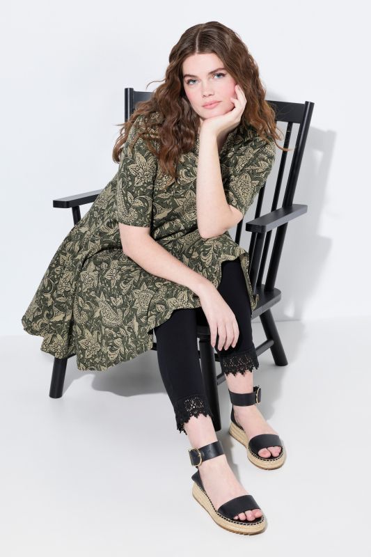 Eco Cotton Paisley Print Flared Godet Pleated Knit Tunic