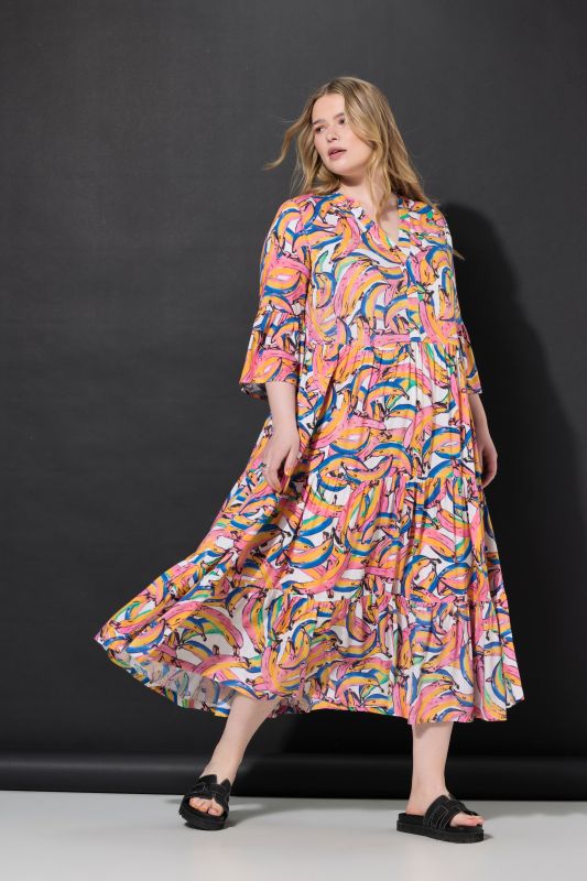 Banana Print Flounce Panel Dress