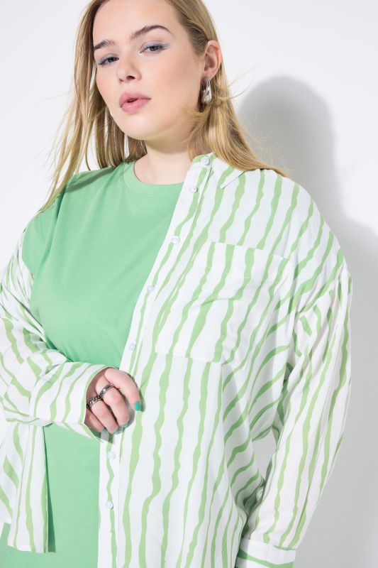Irregular Striped Long Sleeve Button Down Blouse