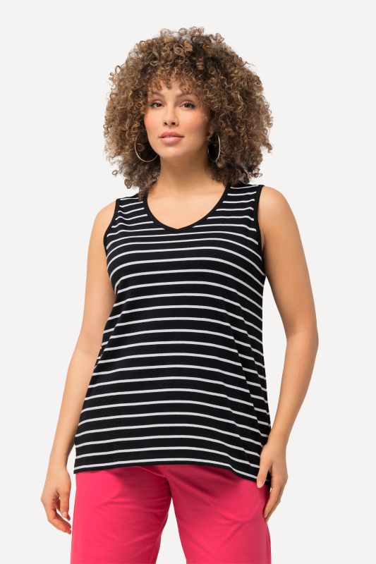 2 Pack of V-Neck Cotton Knit Tanks - Stripe, Solid