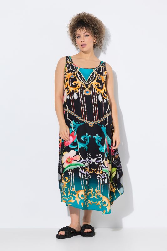 Baroque Floral Print Sleeveless A-Line Dress