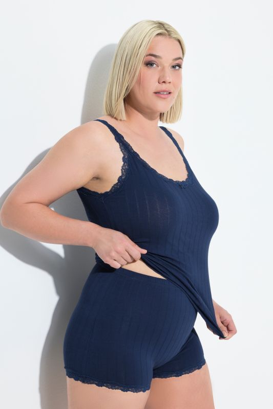 Openwork Striped Lace Trim Tank