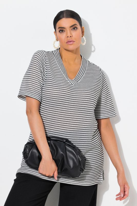 Striped Short Sleeve V-Neck Sweatshirt