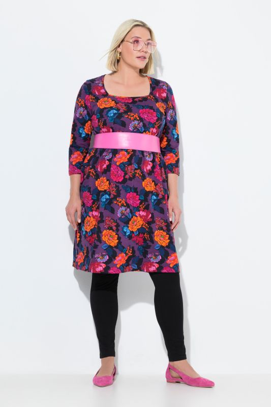 Vibrant Floral Empire Knit A-Line Pocket Dress