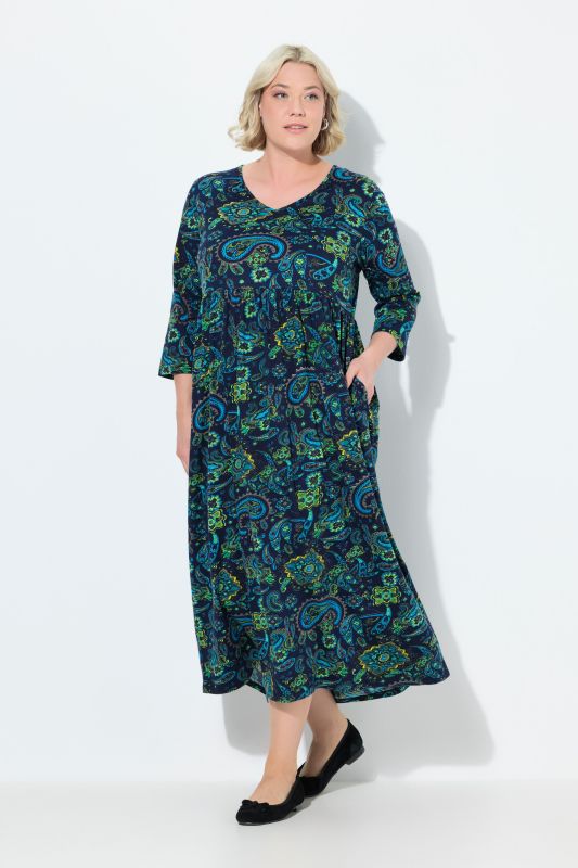 Paisley Empire Knit A-Line 3/4 Sleeve Pocket Dress